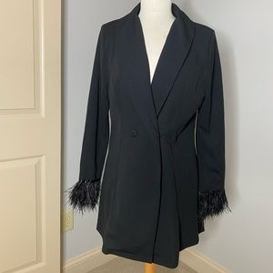 Blazer dress with feathers